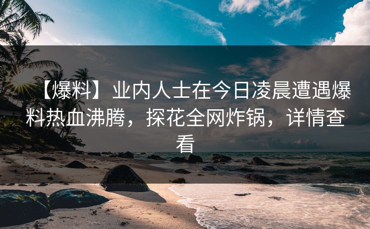 【爆料】业内人士在今日凌晨遭遇爆料热血沸腾，探花全网炸锅，详情查看